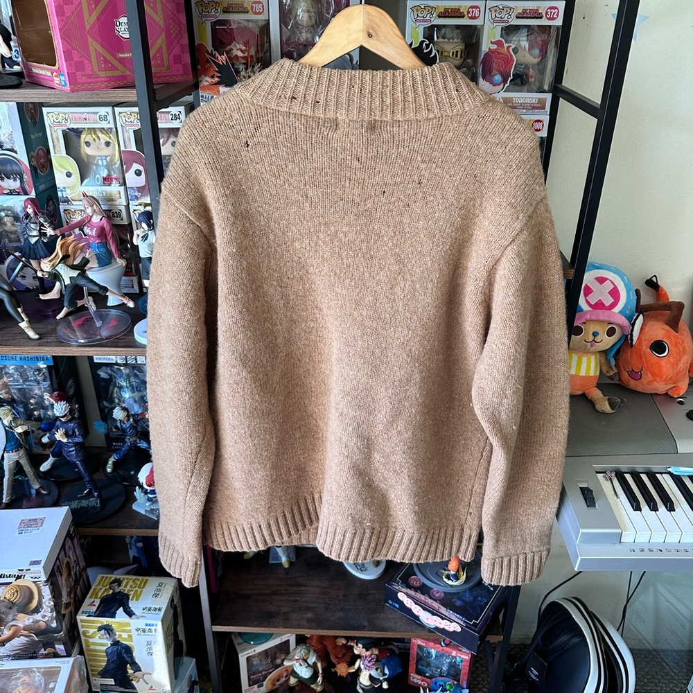 Vintage L.L.Bean Tan Shetland Wool Zip Sweater Men’s XL Distressed - Picture 5 of 11